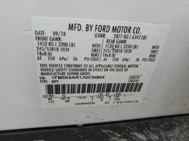 1FM5K8AR1JGC94864 - 2018 FORD EXPLORER POLICE INTERCEPTOR Weiß Foto 13