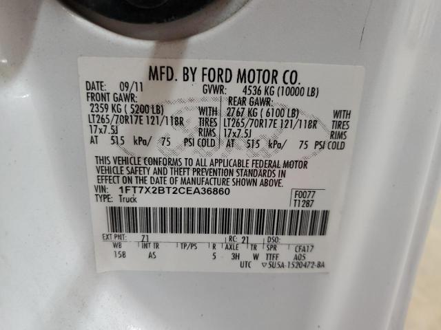 1FT7X2BT2CEA36860 - 2012 FORD F250 SUPER DUTY WHITE photo 12