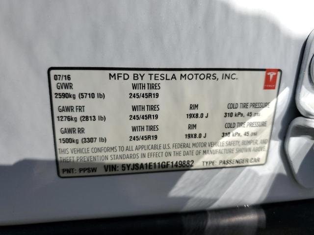 5YJSA1E11GF149882 - 2016 TESLA MODEL S WHITE photo 13