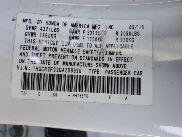 1HGCR2F99GA208890 - 2016 HONDA ACCORD EXL WHITE photo 13