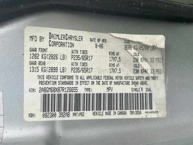 2A8GM68X87R126655 - 2007 CHRYSLER PACIFICA TOURING SILVER photo 10