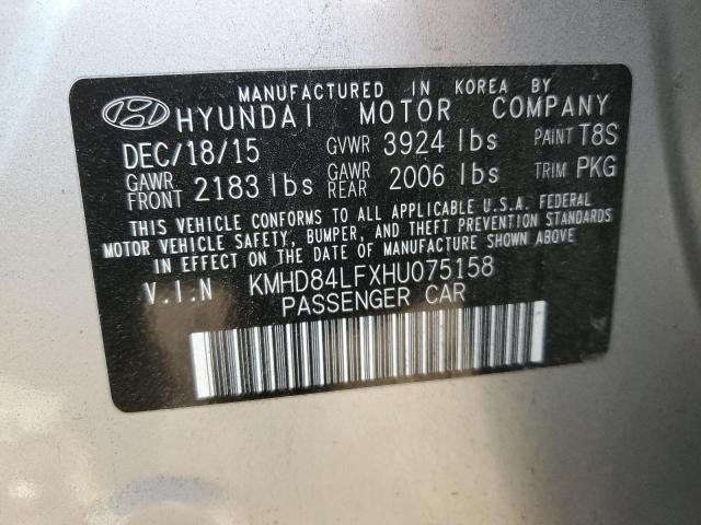 KMHD84LFXHU075158 - 2017 HYUNDAI ELANTRA SE SILVER photo 12