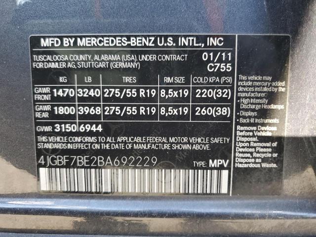 4JGBF7BE2BA692229 - 2011 MERCEDES-BENZ GL 450 4MATIC GRAY photo 13