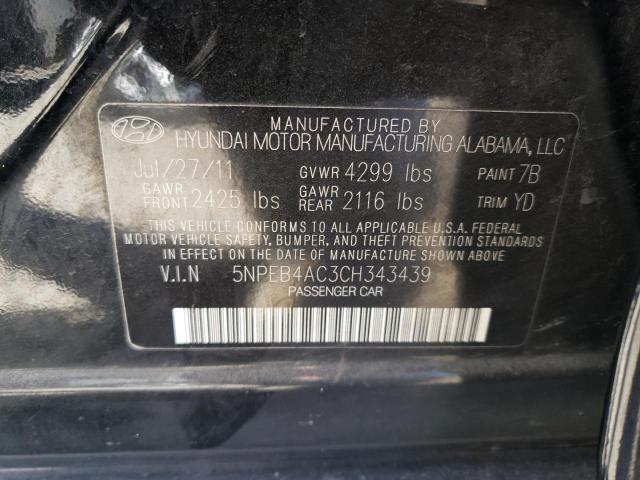 5NPEB4AC3CH343439 - 2012 HYUNDAI SONATA GLS BLACK photo 13