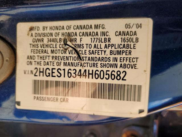 2HGES16344H605682 - 2004 HONDA CIVIC DX VP BLUE photo 13