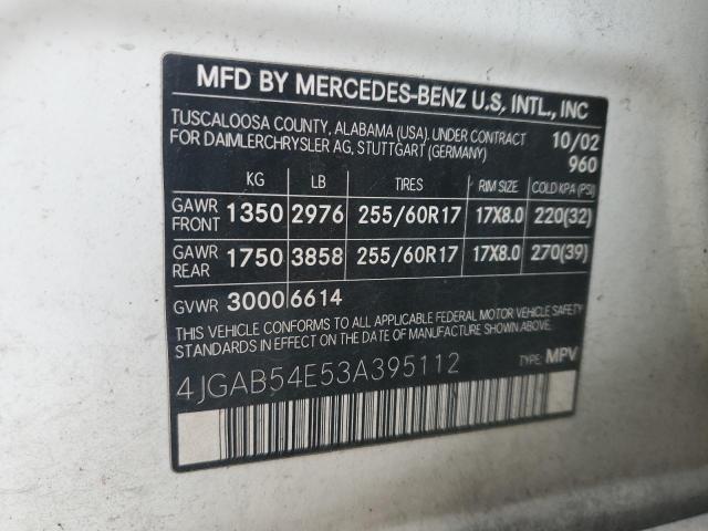 4JGAB54E53A395112 - 2003 MERCEDES-BENZ ML 320 WHITE photo 12