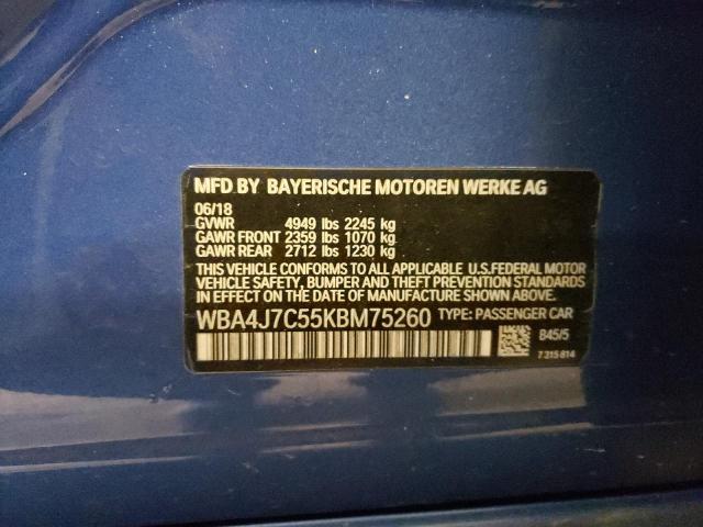 WBA4J7C55KBM75260 - 2019 BMW 440XI GRAN COUPE BLUE photo 12