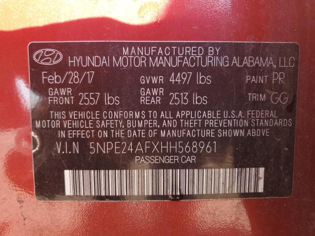 5NPE24AFXHH568961 - 2017 HYUNDAI SONATA SE RED photo 12