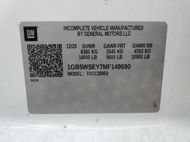 1GB5WSEY7MF149690 - 2021 CHEVROLET SILVERADO WHITE photo 12