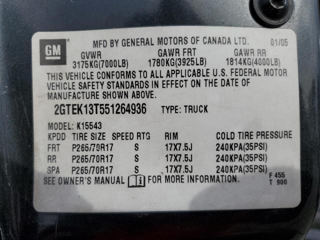 2GTEK13T551264936 - 2005 GMC NEW SIERRA K1500 GRAY photo 12