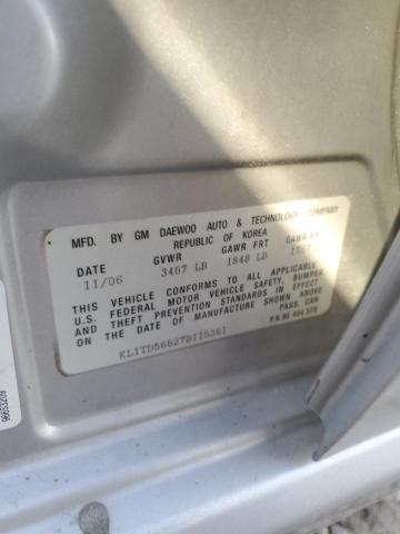 KL1TD56627B115361 - 2007 CHEVROLET AVEO BASE SILVER photo 12