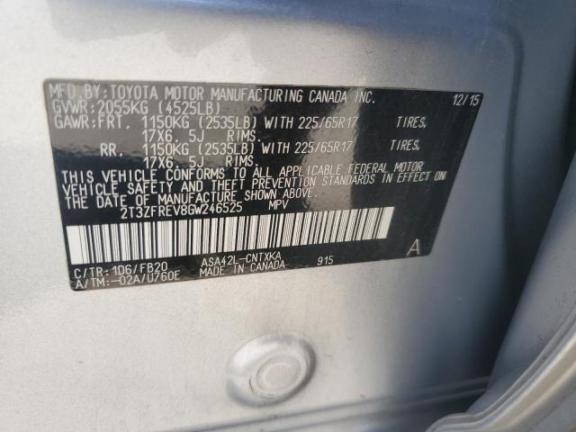 2T3ZFREV8GW246525 - 2016 TOYOTA RAV4 LE SILVER photo 14