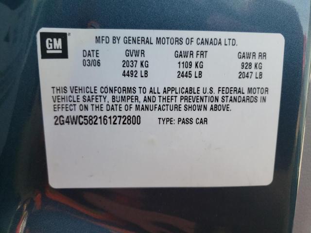 2G4WC582161272800 - 2006 BUICK LACROSSE CX TEAL photo 12