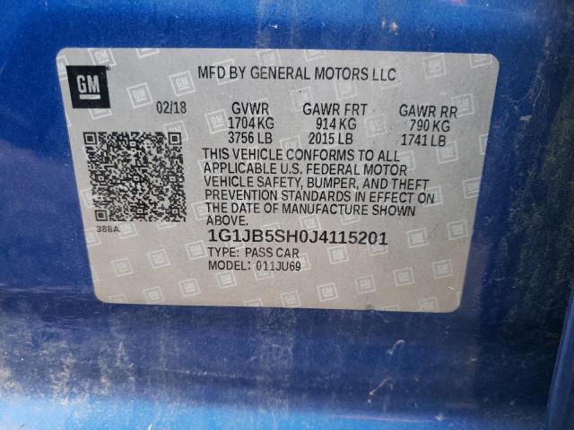 1G1JB5SH0J4115201 - 2018 CHEVROLET SONIC LS ლურჯი ფოტო 12