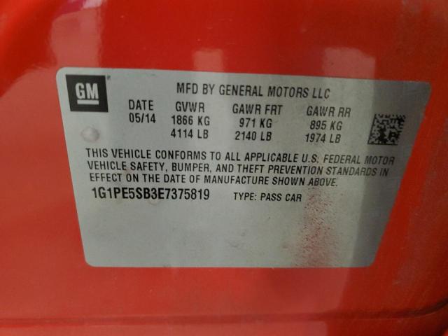 1G1PE5SB3E7375819 - 2014 CHEVROLET CRUZE LT RED photo 12