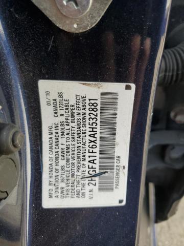 2HGFA1F6XAH532881 - 2010 HONDA CIVIC LX-S ლურჯი ფოტო 12