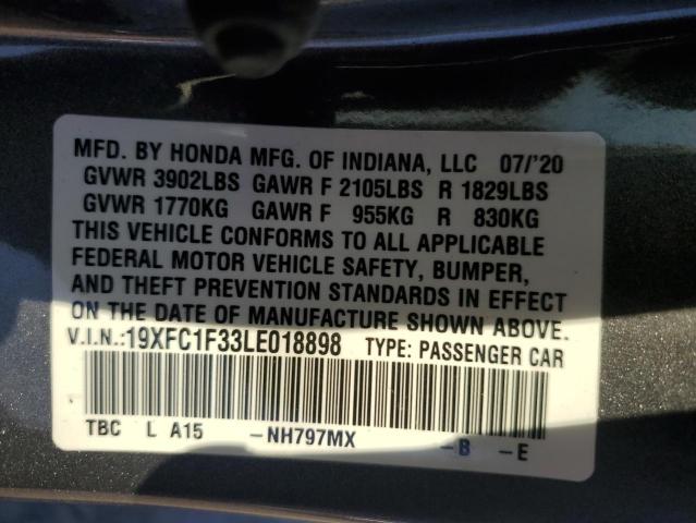 19XFC1F33LE018898 - 2020 HONDA CIVIC EX GRAY photo 12