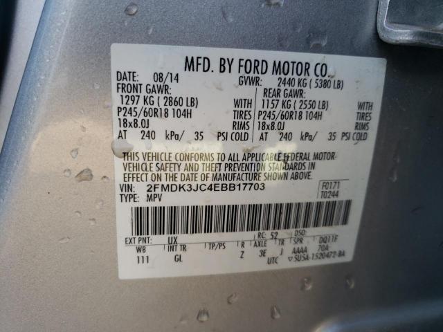 2FMDK3JC4EBB17703 - 2014 FORD EDGE SEL SILVER photo 13