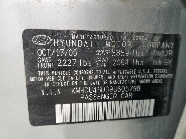 KMHDU46D39U605798 - 2009 HYUNDAI ELANTRA GLS SILVER photo 12