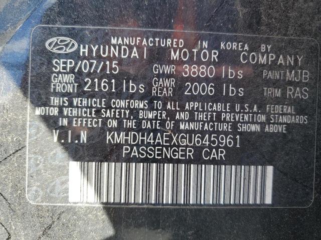 KMHDH4AEXGU645961 - 2016 HYUNDAI ELANTRA SE BLACK photo 12