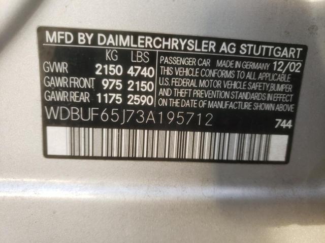 WDBUF65J73A195712 - 2003 MERCEDES-BENZ E 320 SILVER photo 12