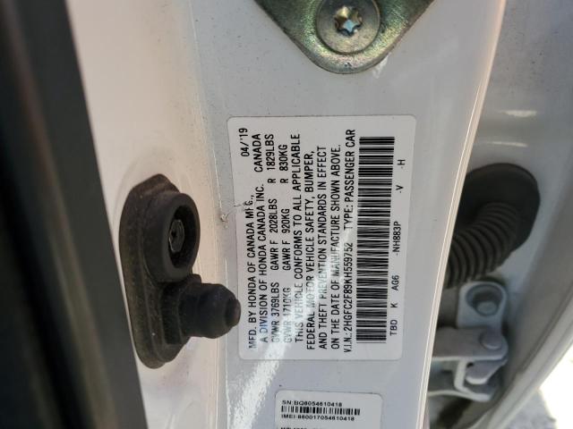 2HGFC2F89KH559752 - 2019 HONDA CIVIC SPORT 白色 照片 12
