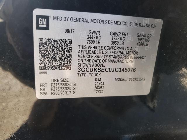 3GCUKSEC0JG145076 - 2018 CHEVROLET SILVERADO K1500 LTZ BLACK photo 12