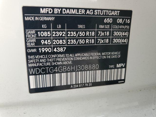 WDCTG4GB6HJ308880 - 2017 MERCEDES-BENZ GLA 250 4MATIC WHITE photo 13