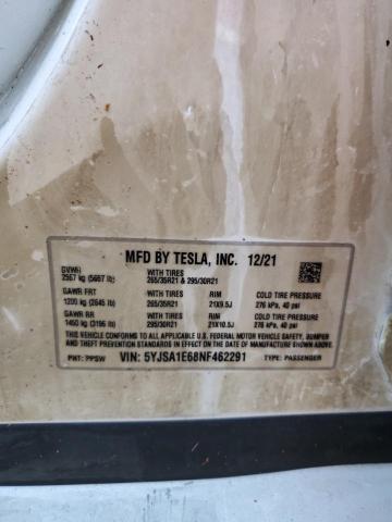 5YJSA1E68NF462291 - 2022 TESLA MODEL S WHITE photo 13