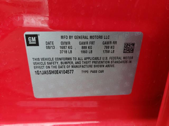 1G1JA5SH0E4104577 - 2014 CHEVROLET SONIC LS 红色 照片 12