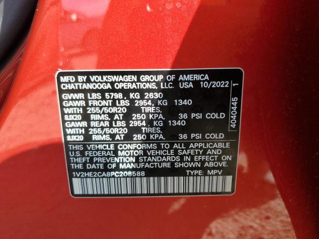 1V2HE2CA8PC208588 - 2023 VOLKSWAGEN ATLAS CROS SE RED photo 13
