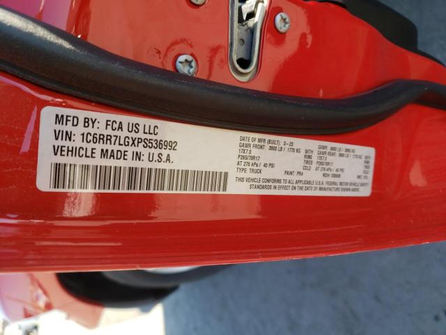 1C6RR7LGXPS536992 - 2023 RAM 1500 CLASS SLT 红色 照片 12