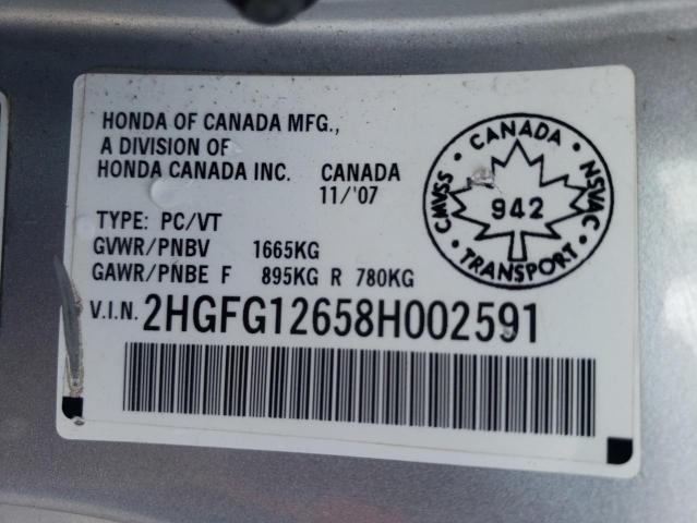 2HGFG12658H002591 - 2008 HONDA CIVIC LX SILVER photo 13