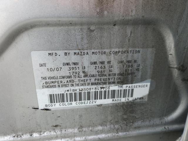 JM1BK323081843908 - 2008 MAZDA 3 S SILVER photo 12