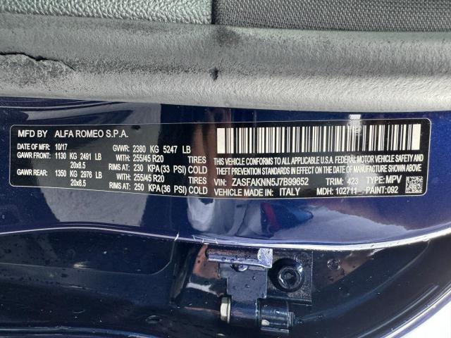 ZASFAKNN5J7B99652 - 2018 ALFA ROMEO STELVIO TI SPORT BLUE photo 10