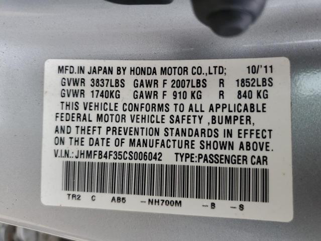 JHMFB4F35CS006042 - 2012 HONDA CIVIC HYBRID L SILVER photo 12