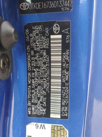 JTKDE167360137447 - 2006 TOYOTA SCION TC 蓝色 照片 12