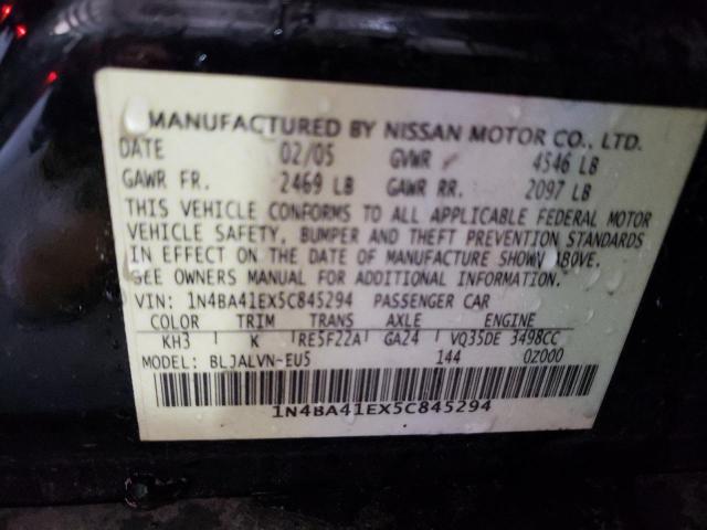 1N4BA41EX5C845294 - 2005 NISSAN MAXIMA SE BLACK photo 12