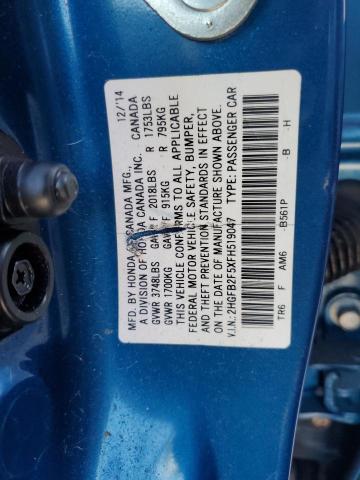 2HGFB2F5XFH519047 - 2015 HONDA CIVIC LX BLUE photo 13