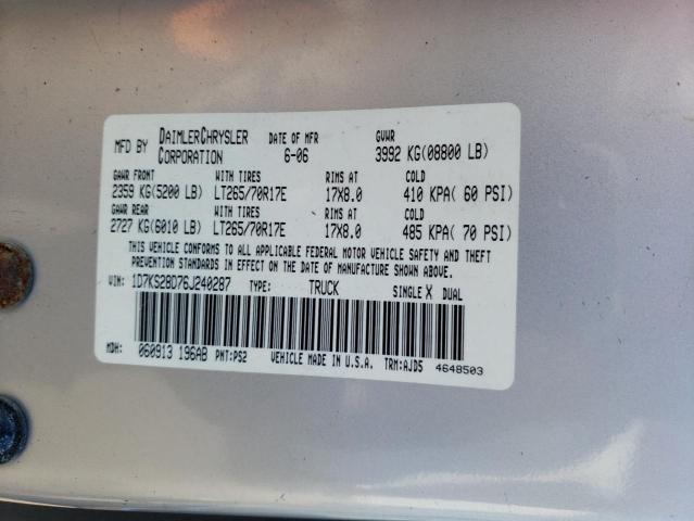 1D7KS28D76J240287 - 2006 DODGE RAM 2500 ST GRAY photo 12