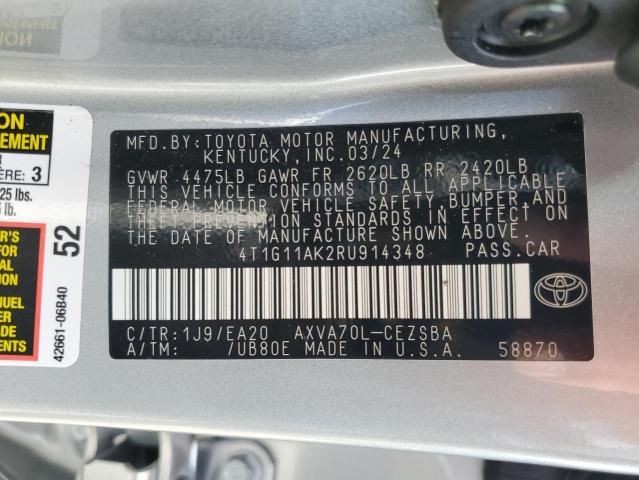 4T1G11AK2RU914348 - 2024 TOYOTA CAMRY SE NIGHT SHADE SILVER photo 13