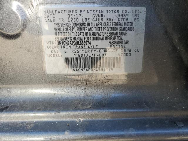 3N1CN7AP3HL888974 - 2017 NISSAN VERSA S GRAY photo 13