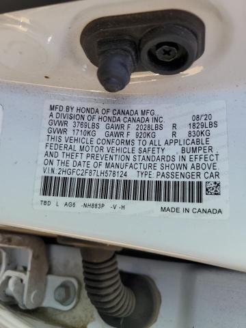2HGFC2F87LH578124 - 2020 HONDA CIVIC SPORT 白色 照片 12