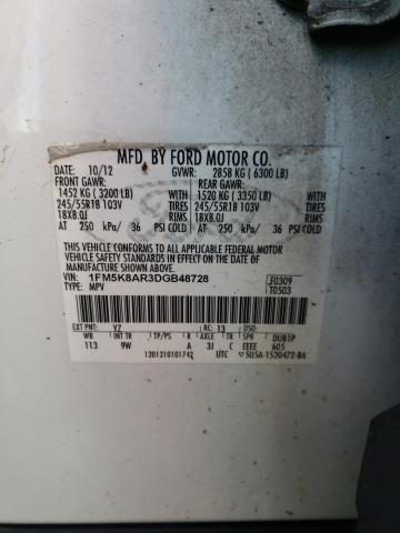 1FM5K8AR3DGB48728 - 2013 FORD EXPLORER POLICE INTERCEPTOR Սպիտակ լուսանկար 13