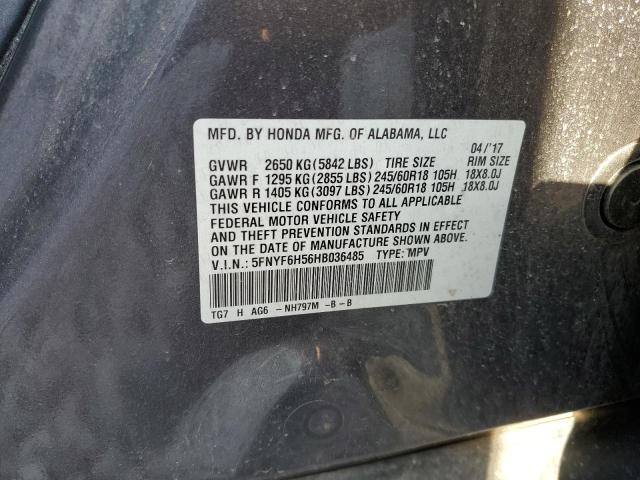 5FNYF6H56HB036485 - 2017 HONDA PILOT EXL CHARCOAL photo 13