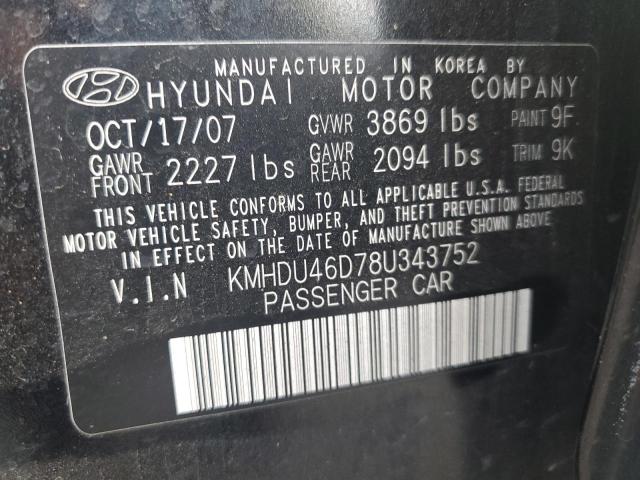 KMHDU46D78U343752 - 2008 HYUNDAI ELANTRA GLS BLACK photo 13