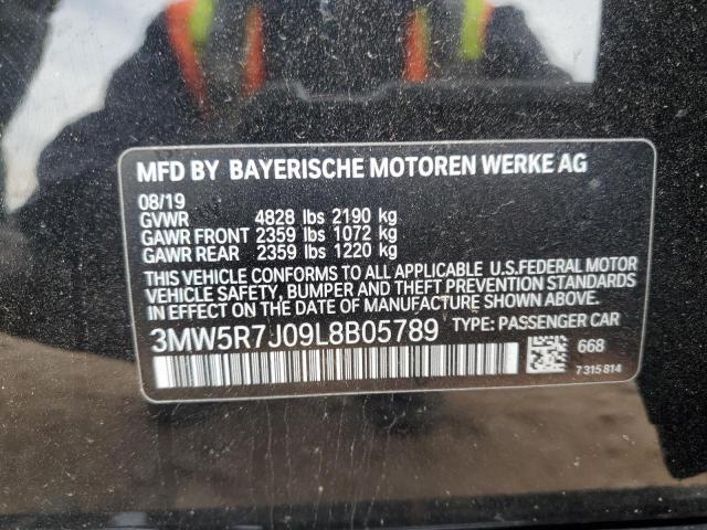 3MW5R7J09L8B05789 - 2020 BMW 330XI BLACK photo 12