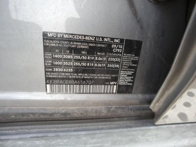 4JGBB8GB8BA656707 - 2011 MERCEDES-BENZ ML 350 4MATIC SILVER photo 12