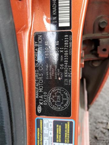 KNADH4B33B6728319 - 2011 KIA RIO BASE ORANGE photo 12