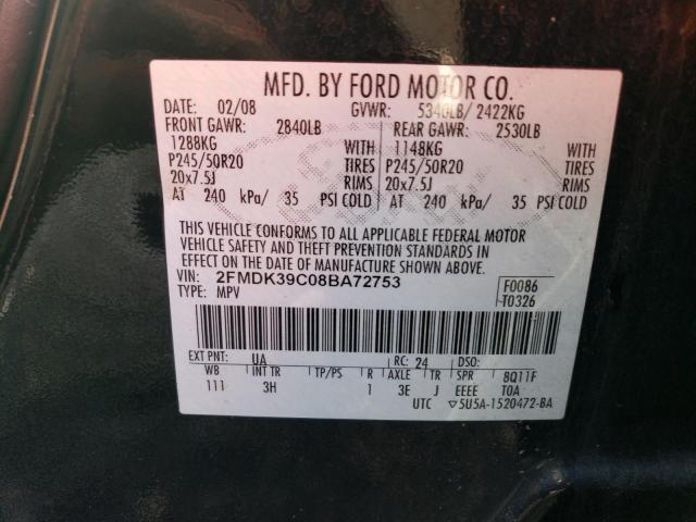 2FMDK39C08BA72753 - 2008 FORD EDGE LIMITED BLACK photo 13